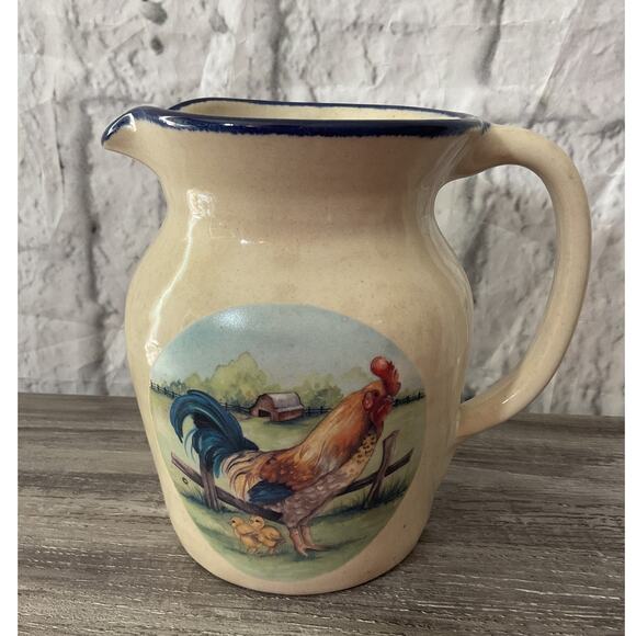 Marshall Pottery Rooster Pitcher Stoneware Farmhouse Signed - Picture 1 of 7